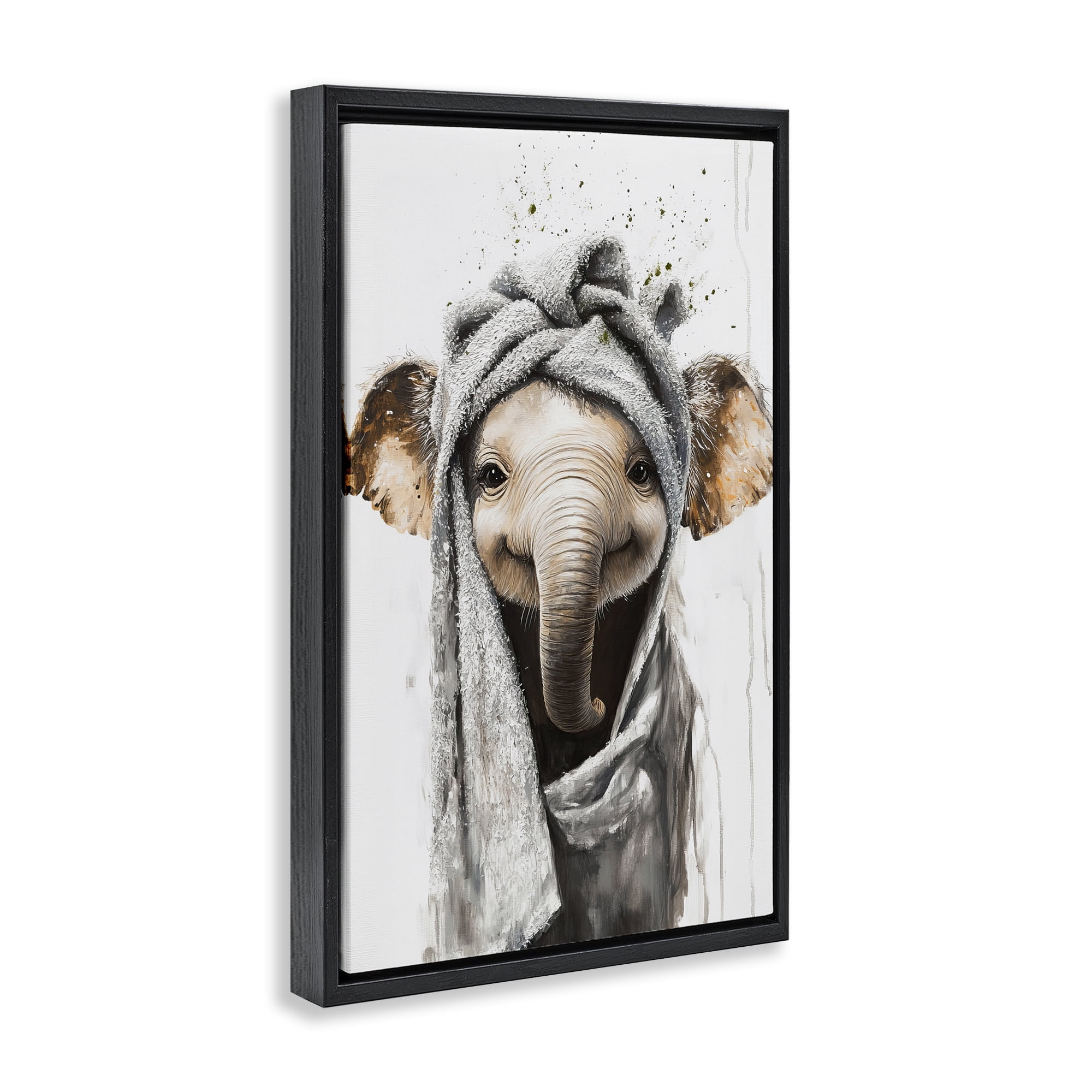 Stupell Industries Squeaky Clean Elephant Black Framed Floater Canvas Wall Art, design by Tina LeCour