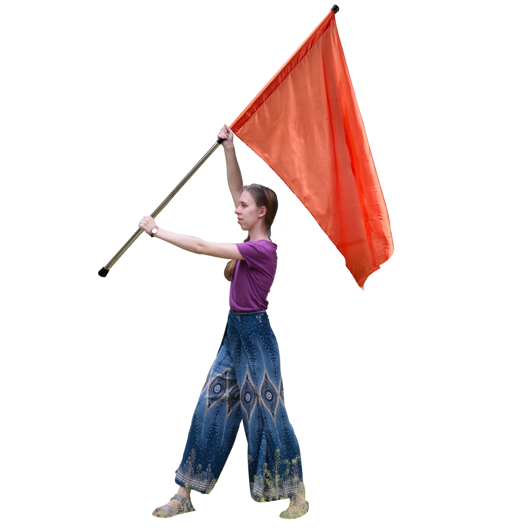 KHAMPA Color Guard Flags with Pole- Oeange Lightweight Spinning Flags for Performances - Durable Construction - Ideal for Marching Bands, Drum Corps, and Dance Teams
