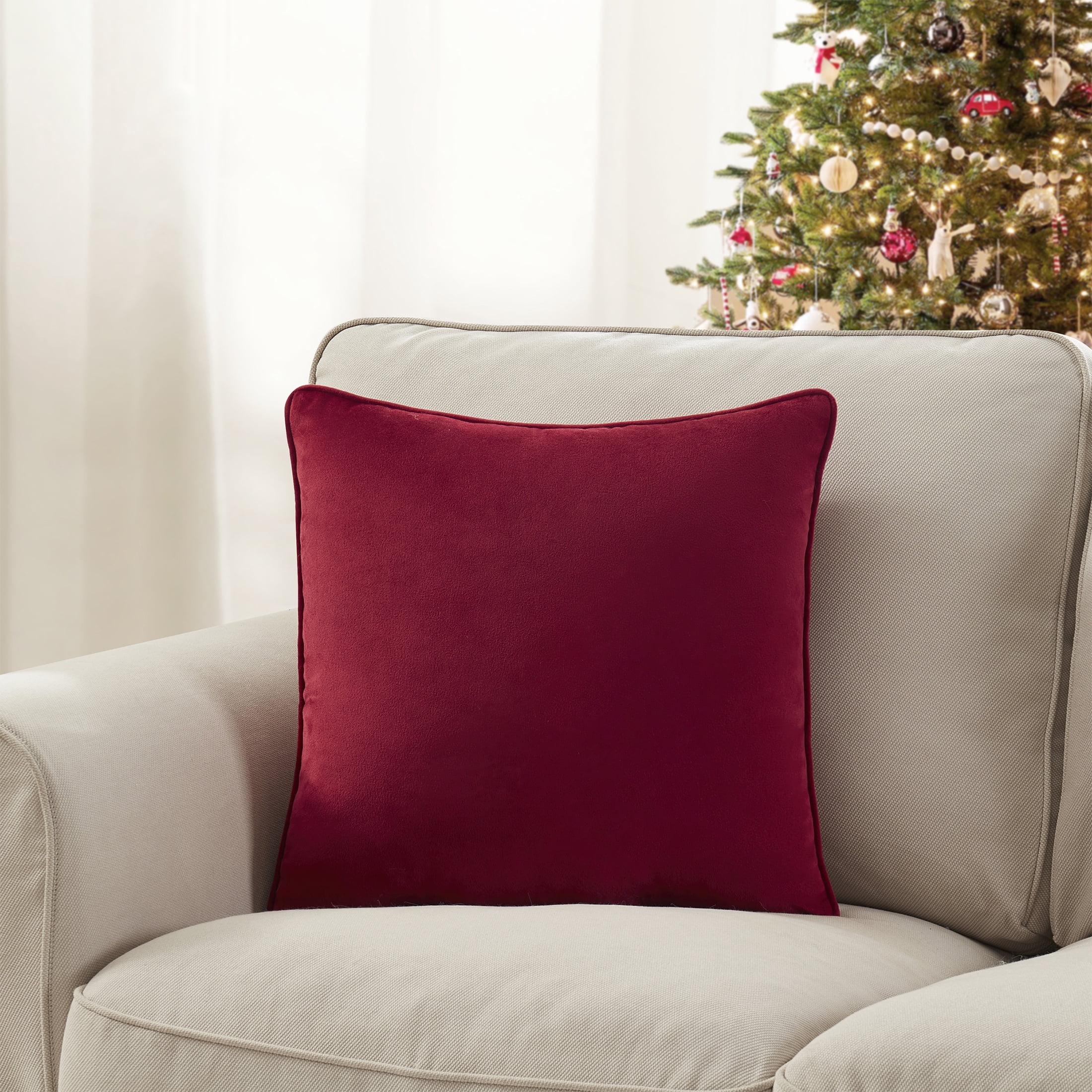 Holiday Time Red Velvet Decorative Pillow, 18 in x 18 in