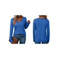 thumbnail image 2 of Camiseta de Larga con Cuello en V para Mujer, Estilo Casual, Cómoda, Elástica, de Color Liso. Azul L, 2 of 6