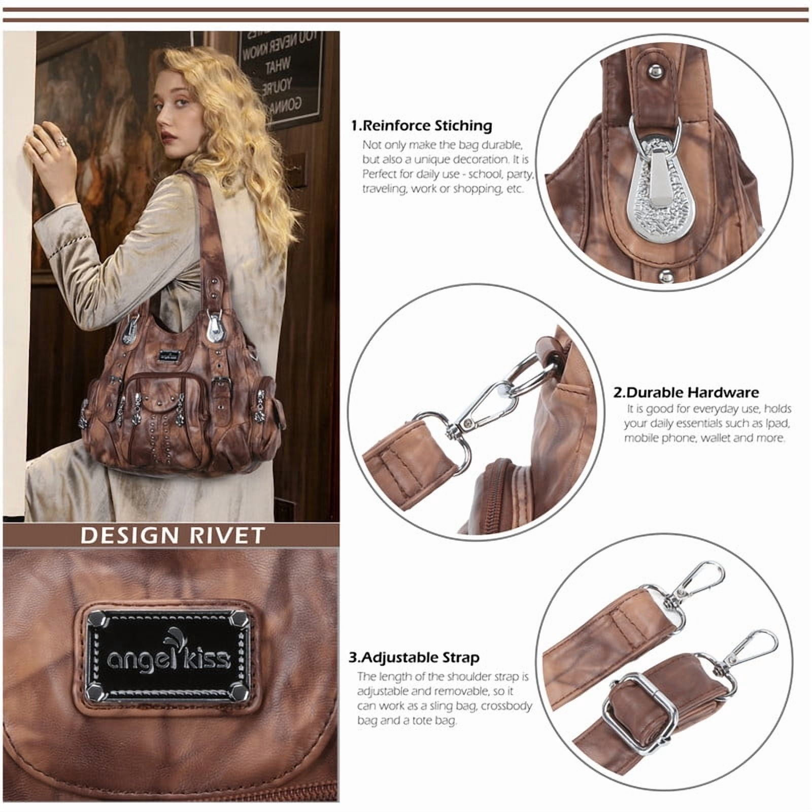 Angel Kiss for Women Large capacity Vegan Leather wallet and Handbags Crossbody Purses Multi pocket shoulder bag