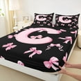 thumbnail image 4 of Feelyou Kawaii Monogrammed C Twin Sheet Sets for Teen, Black Pink Bow-tie Twin Fitted Sheet, Cartoon Princess Bow Flat Sheet, Super Cozy Room Decor, 3 Pieces, 4 of 8