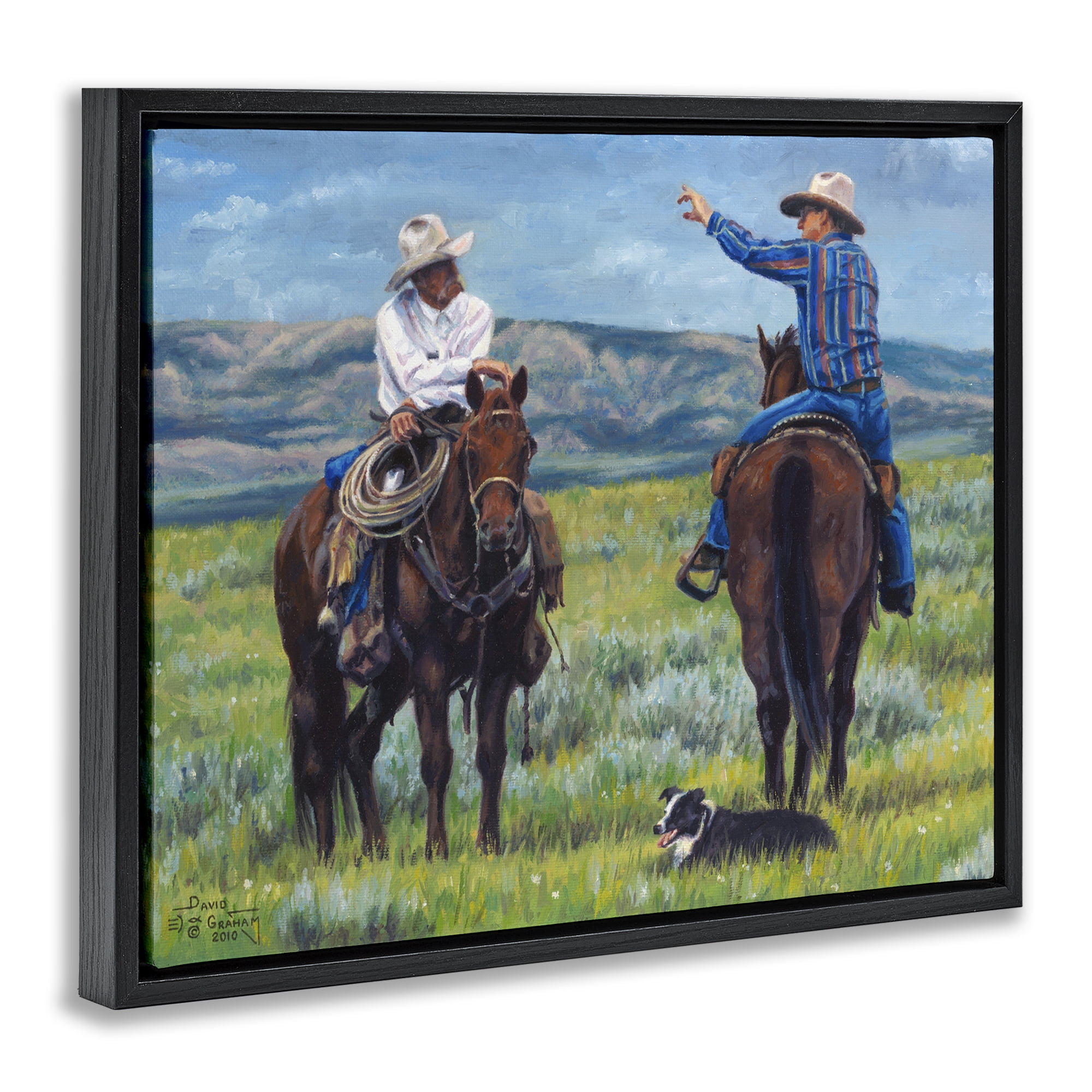 Stupell Industries Cowboy Logic Scene Animals & Insects Painting Black Floater Framed Canvas Art Print Wall Art, 21 x 17