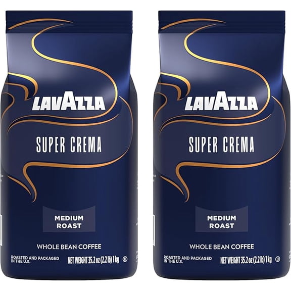Lavazza Super Crema Espresso Whole Bean Coffee, 2.2-Pound Bag 2-Pack