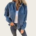 thumbnail image 2 of Yokua Women's Corduroy Drawstring Hooded Pocket Zip Up Jacket Loose Shacket Coat, 2 of 8