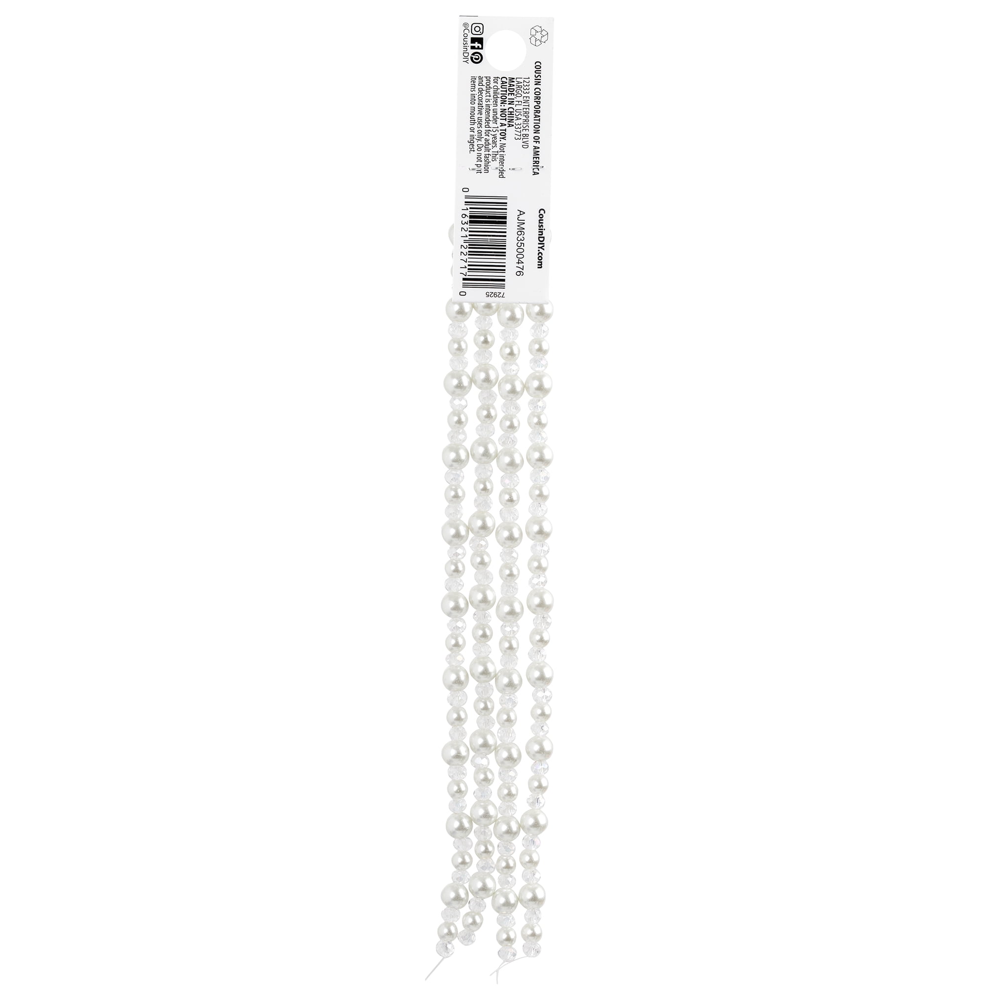 CousinDIY 32-Inch White Round Glass Pearl Bead Strand Unisex AJM63500476
