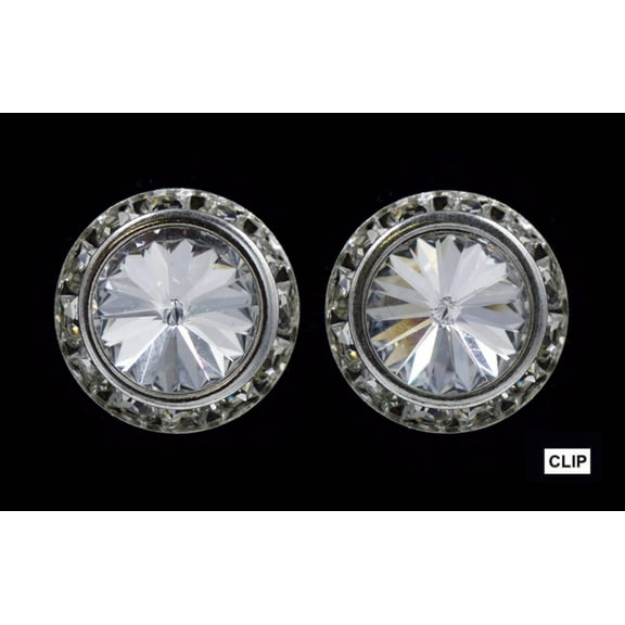 #12537 16mm Rondel with Rivoli Button Earrings - Clip