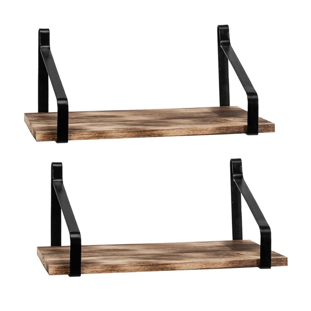 Wooden Shelf Natural Beech Wall Floating Various Length With Hangers Storage 