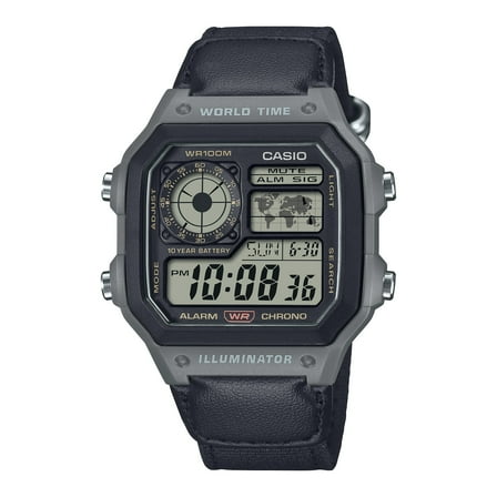 Casio Mens Digital Wristwatch Utility Collection 10-Year Battery Cloth Band Gray