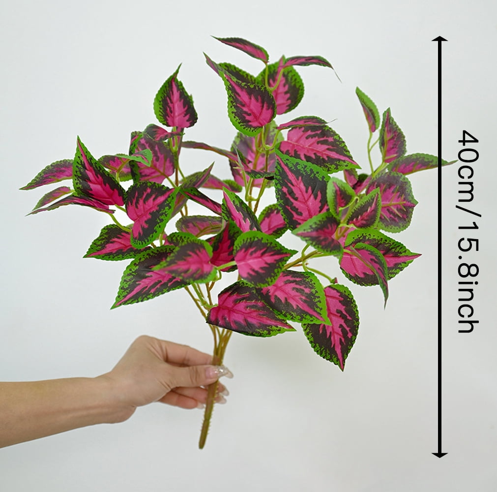 Artificial Greenery Plants Outdoor, 5 Pcs Faux Coleus Plants UV Resistant Silk Plants with Stems, Fake Plants for Outside Garden Patio Hanging Planter Pathway Front Porch Decoration