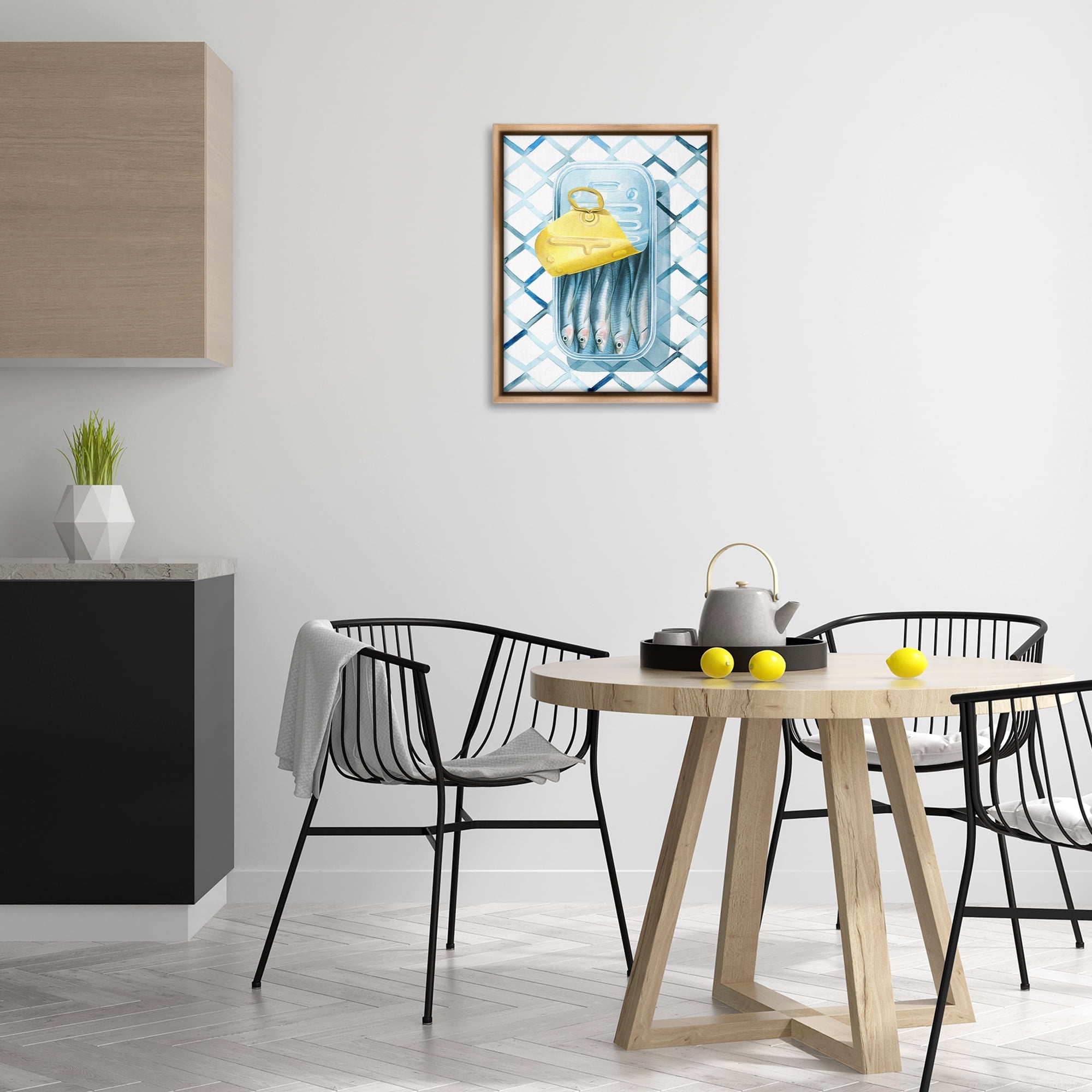 Stupell Industries Geometric Sardines Can Food & Beverage Painting Brown Floater Framed Art Print Wall Art, 17 x 21