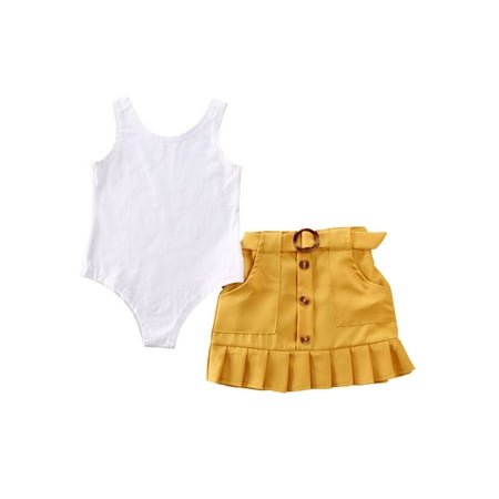 

Kiapeise 2Pcs Toddler Girl Sleeveless Romper + Button Skirt Summer Outfit