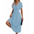 thumbnail image 3 of Womens Solid Color Overlap V Neck Batwing Sleeve Waist Pleated Long Elegant Dress Maxi S, 3 of 10