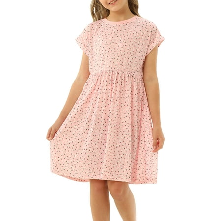

simtuor Girls Floral Print Dress Short Sleeve Pleated Swing Summer Casual A-Line Party Dresses 4-13Y