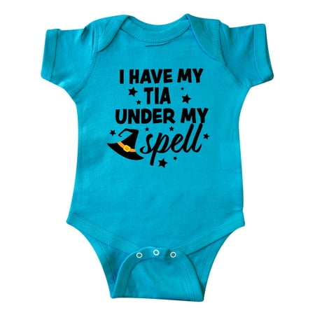 

Inktastic I Have My Tia Under My Spell with Cute Witch Hat Gift Baby Boy or Baby Girl Bodysuit