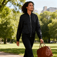 thumbnail image 3 of Fanient Women's Cropped Bomber Jacket Lightweight Casual Zip up Outerwear Long Sleeve Windbreaker with Pockets, 3 of 10