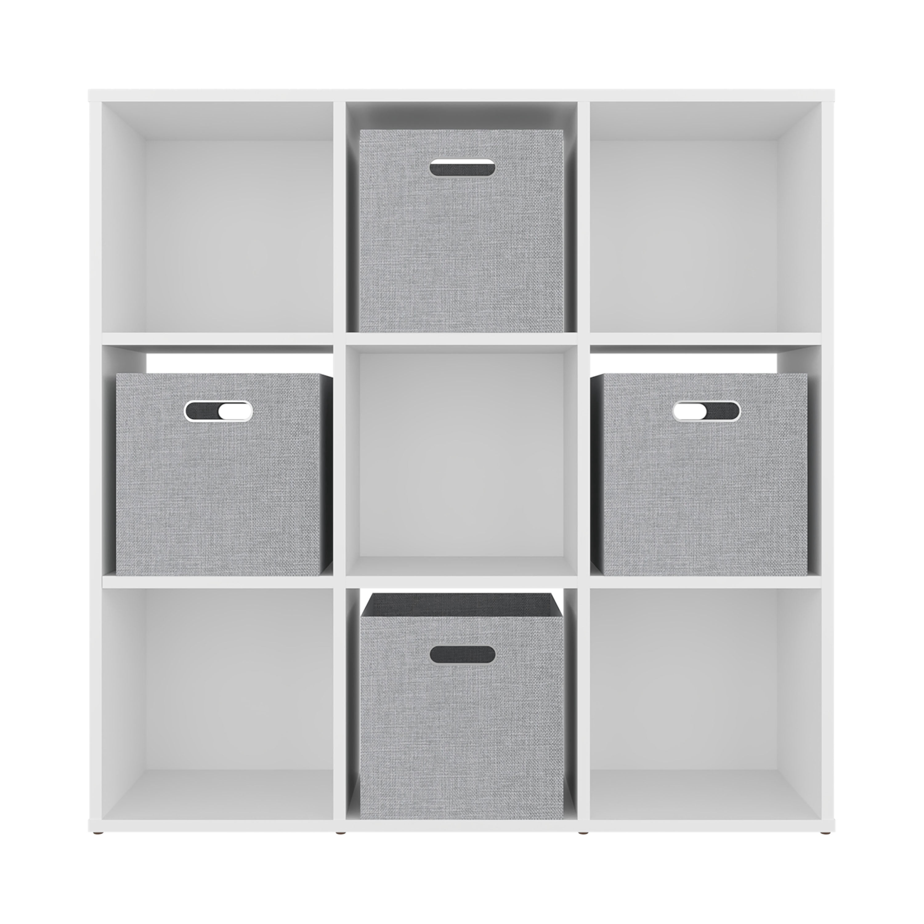 Lena 9-Cube Storage Organizer Bookcase with Display Shelves and 4 Cloth Boxes, for Living Room, Office & Bedroom