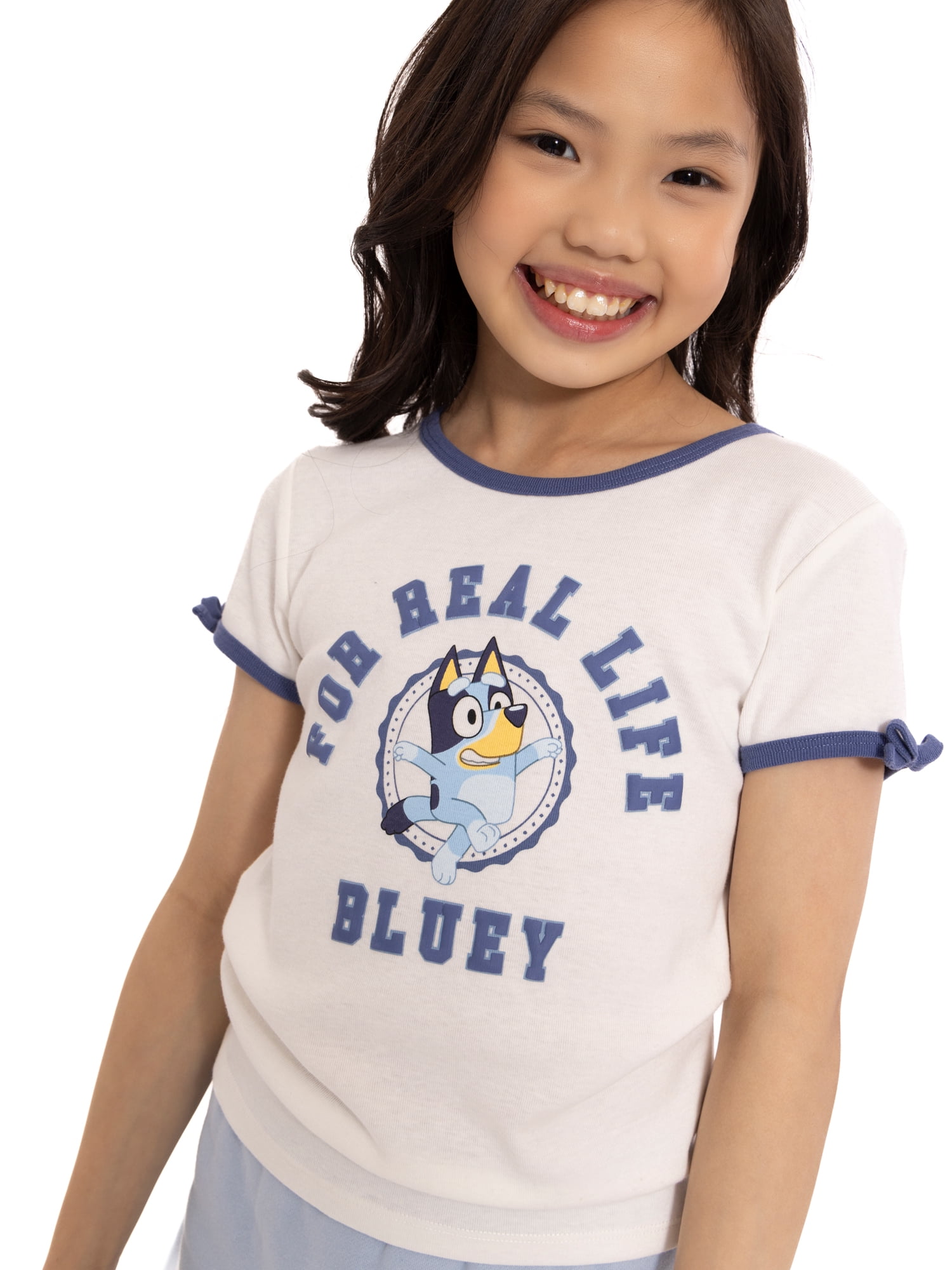 Bluey Girls Short Sleeve Bow Detail Graphic T-Shirt, Sizes 4-16