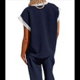 thumbnail image 2 of Conjunto de Verano para Mujer, Estilo Chándal, Corta, Jersey, Pantalones Largos y Anchos, Azul Marino, Beige y XL, 2 of 9