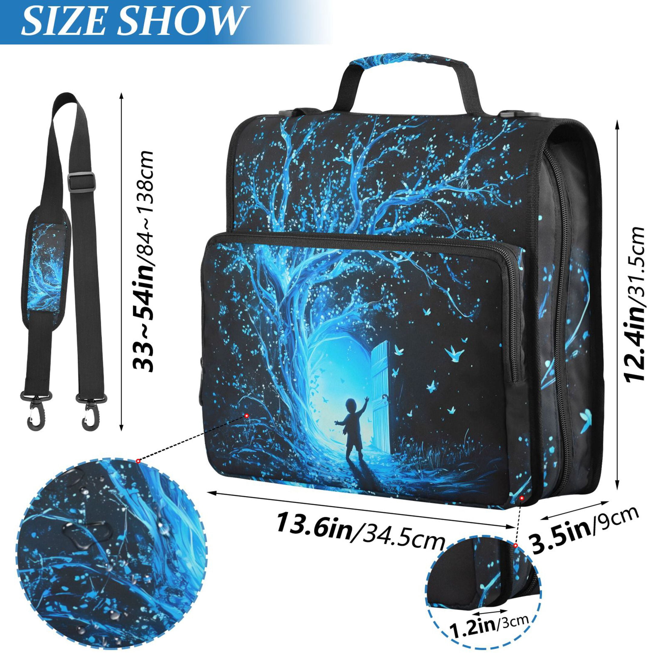 3 Ring Zipper Binder with Shoulder Strap Waterproof Trapper Keeper 2 Inch D-Ring 500 Sheets Capacity Glowing Blue Tree and Door