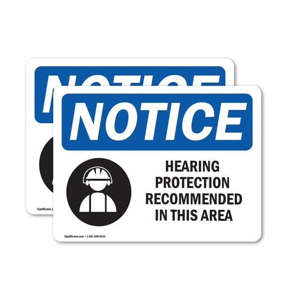 (2 Pack) Hearing Protection Recommended Sign