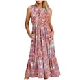 thumbnail image 1 of Fankiway Robe Longue Ample Sans Manches à Poches Col Rond Imprimé Robes d'Été pour Femmes Liquidation Robes pour Femmes Grande Taille Liquidation, 1 of 4
