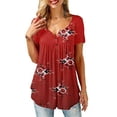 thumbnail image 7 of Douhoow Summer Women Boho Floral Short Sleeve Blouse Baggy Tops Ladies V Neck T Shirt, 7 of 7