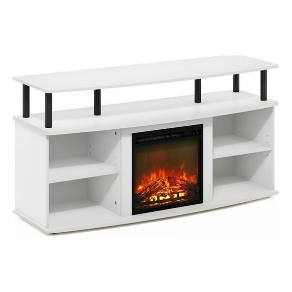 Pemberly Row Open Shelving Storage Fireplace Entertainment Solid White/Black