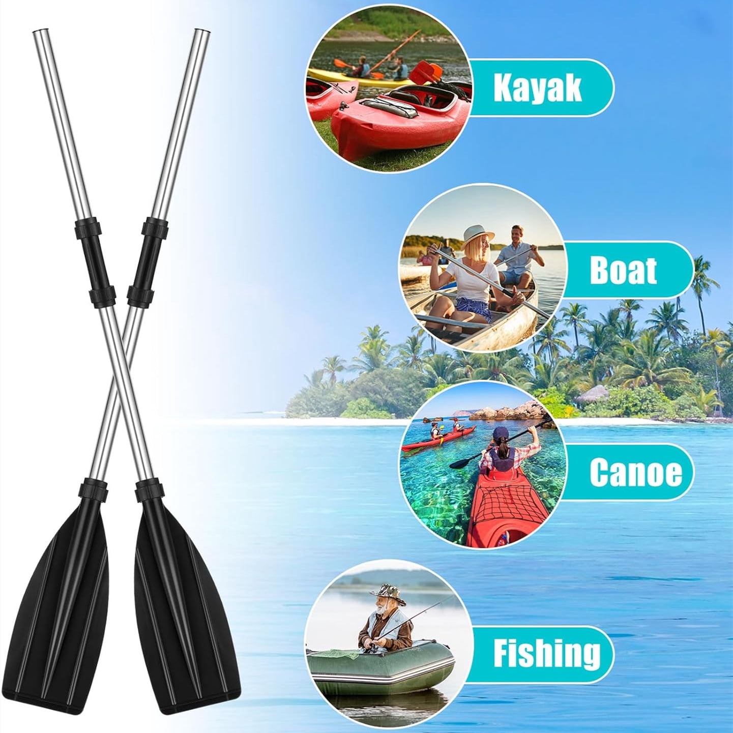 Eotvia Kayak Paddles, 2 in 1 Detachable Kayak Fishing Paddles, 2pcs Ergonomic Aluminum Canoe Paddles, with Aluminum Alloy Shaft and Reinforced Blades, Lightweight Paddles for All Kayaks, Black+Silver