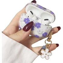 for AirPods Pro 2 Generation(2022) Case with Keychain,Cute Clear Glitter Flower Floral Protective Earphone Cover Case,Soft Transparent TPU for AirPods Pro Case Women Girl-Purple White