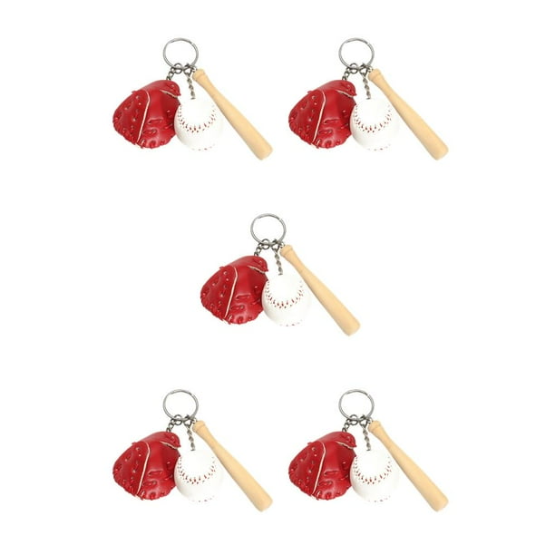 Matsuzay 3 piezas llavero de béisbol realista pequeño guante de murciélago llavero hogar Oficina coche suministros juguetes regalo niños Rojo 5Conjunto