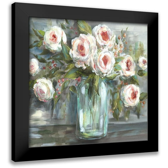 Tre Sorelle Studios 12x12 Black Modern Framed Museum Art Print Titled - Pink Blooms Still Life Square