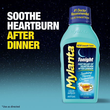 Mylanta Antacid Heartburn & Gas Tonight Formula, Liquid, Honey Chamomile, 12 fl oz