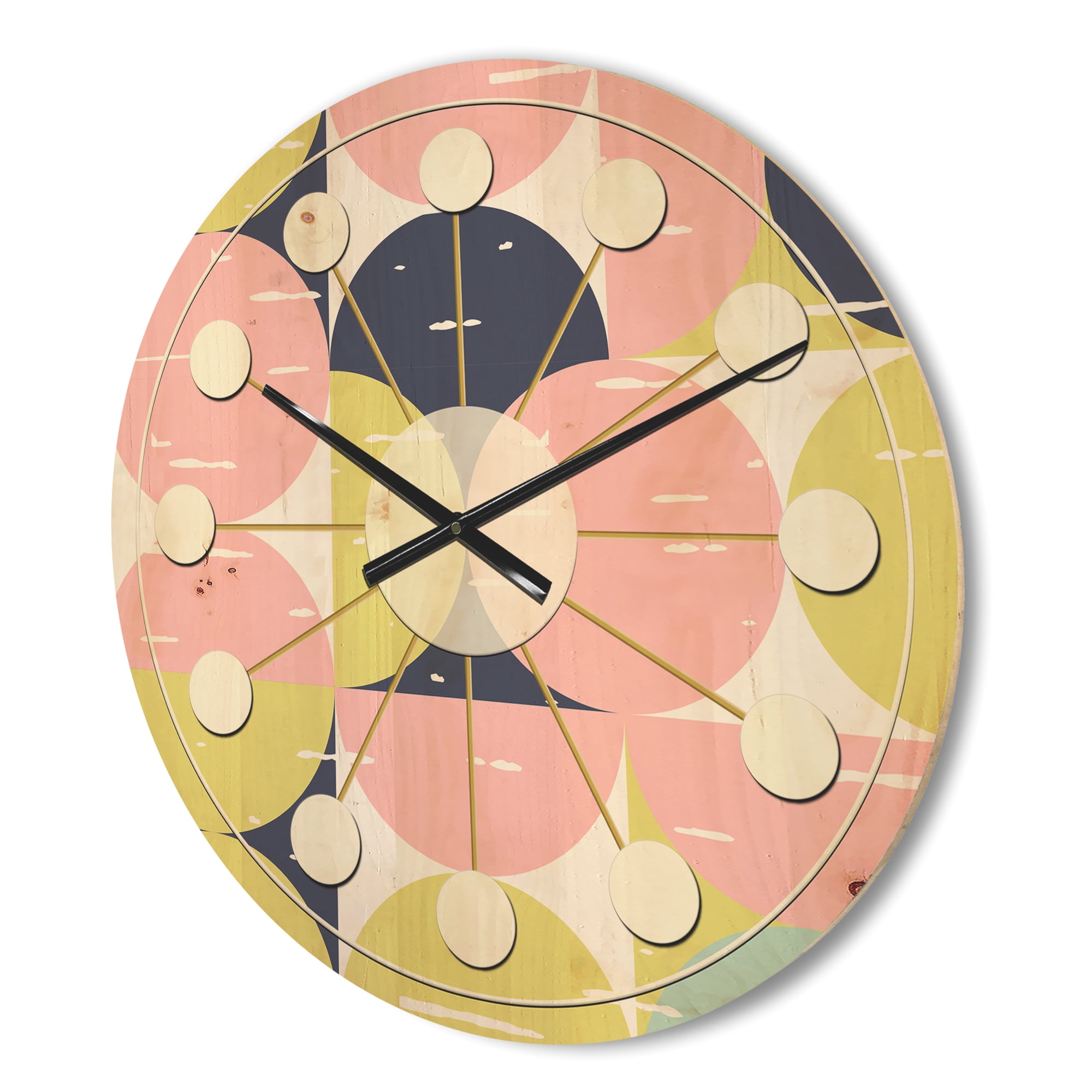 Designart 'Pastel Circular Retro Pattern I' Mid-Century Modern Wood Wall Clock