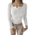 thumbnail image 2 of JIAYUE Women Pullover Sweaters Button Down V Neck Long Sleeve Knit Solid Color For Women Versatile Basic Style, 2 of 6