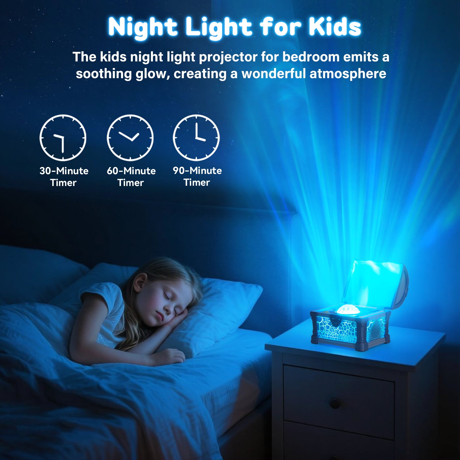 Northern Lights Projector, 7 Colors Treasure Chest Night Light Aurora Lights Projector with 8 Effects & Remote, Dimmable Galaxy Light Ambient Lighting for Bedroom, Gifts for Kids Teen Women