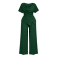 thumbnail image 5 of Tqyyweavej Plus Size Two Piece Sets for Women Short Sleeve Slim Elegant Cowl Neck Tops and Oversized Wide Leg Solid Color Pants S-5XL, 5 of 5