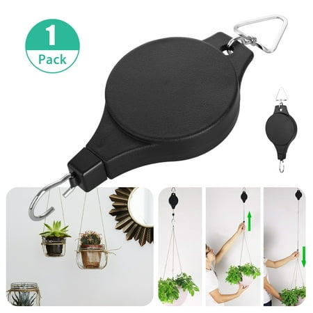 Plant Retractable Pulley, Hanger Hanging Planters Flower Basket Hook for Garden Baskets, Pots and Birds Feeder Hang (High Up and Pull