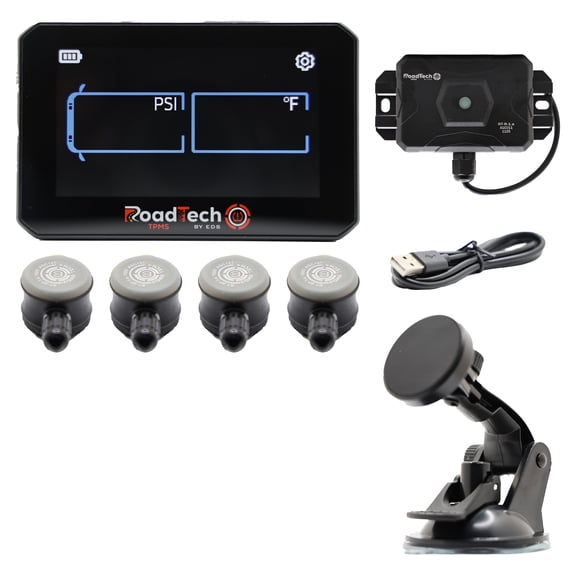 RoadTech TPMS Kit 4 Flow Through - Tire Pressure Monitoring System for RVs, Trailers & Tow Vehicles