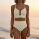 thumbnail image 1 of Tankini para mujer, traje de baño liso con escote en V, hueco, cintura alta, texturizado, plisado, dividido, dos piezas, tankini, 2 piezas, trajes de baño para mujer, tankinis, 1 of 8