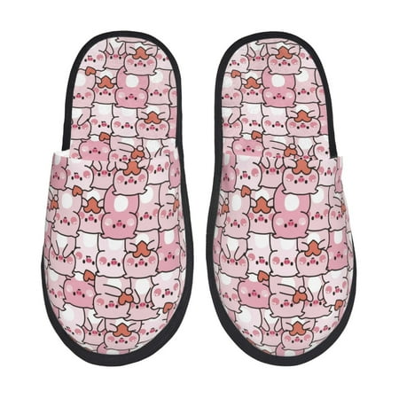 

Honeii Kawaii Pig print Slippers Memory Foam House Bedroom Slippers for Women and Men Fuzzy Plush Comfy Faux Fur Lined Slide Shoes-Medium