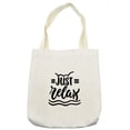 thumbnail image 1 of Saying Tote Bag, Funky Brushed Ink Calligraphic Just Relax Lettering with Doodled Wavy Stripes, Cloth Linen Reusable Bag for Shopping Books Beach and More, 16.5" X 14", Cream, by Ambesonne, 1 of 2