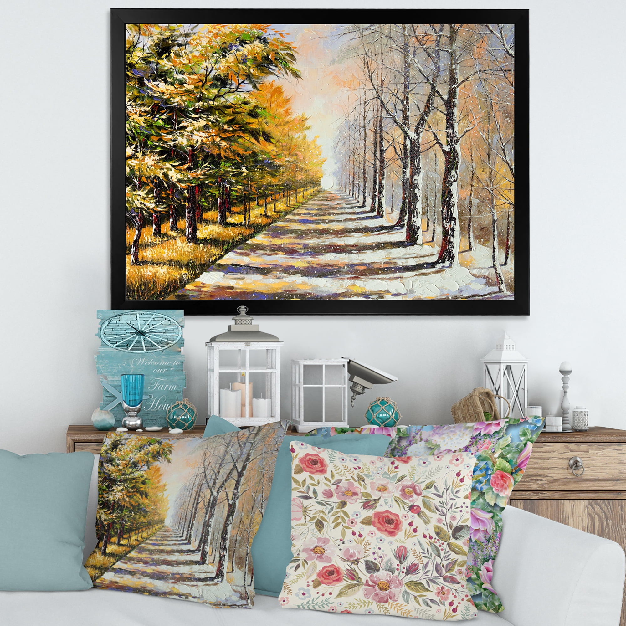 Designart 'Allegory On Theme Autumn and Winter' Traditional Framed Art Print