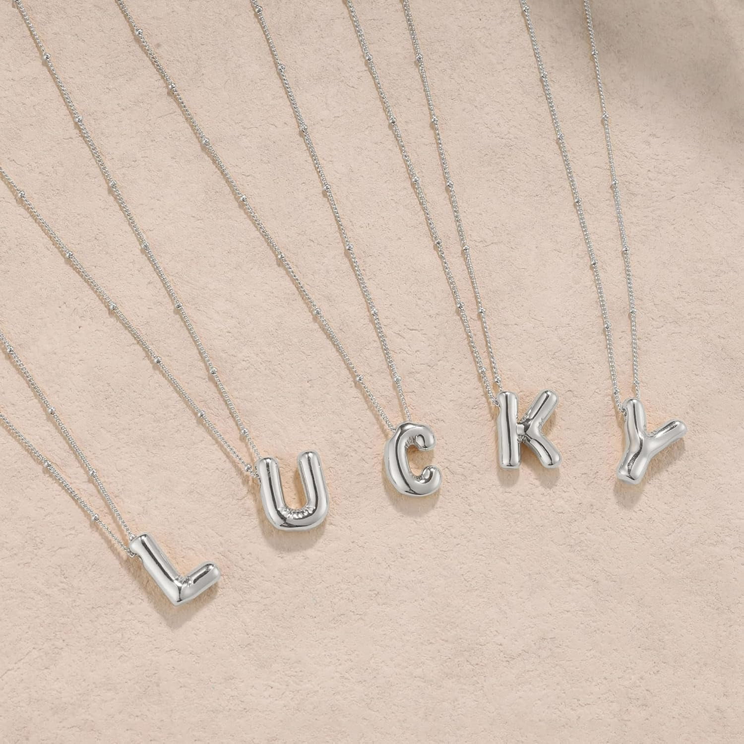 Initial Necklaces for Women, 14k Gold Plated Bubble Letter Necklace Chunky Gold Necklace Dainty Charm Initial Necklaces for Women Trendy Custom Preppy Stocking Stuff Necklace Christmas Gifts