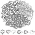 thumbnail image 1 of 150 piezas de dijes de corazón de amor de estilo tibetano de 3 estilos, dijes de aleación de corazón de plata hueco para hacer joyas, aretes, pulseras, collares, longitud 19,5-21,5 mm, 1 of 6