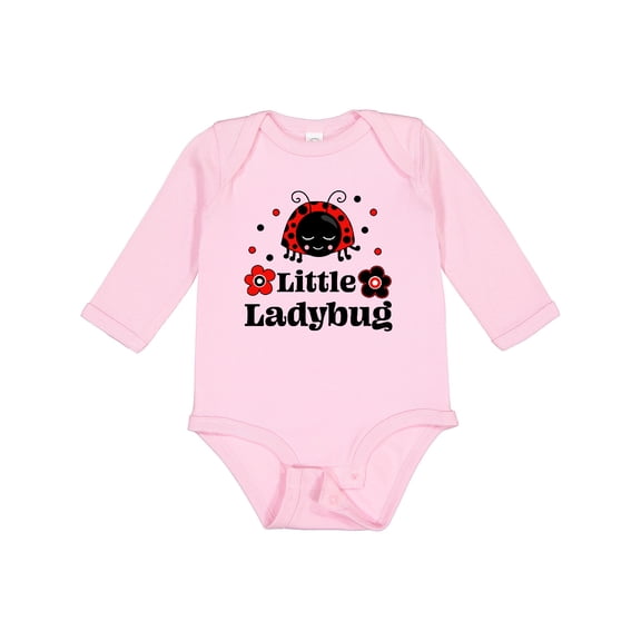 Inktastic Little Ladybug with Flowers Boys or Girls Long Sleeve Baby Bodysuit