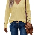 Women's TShirts Casual Plain V neck Yellow Long Sleeve S (4)