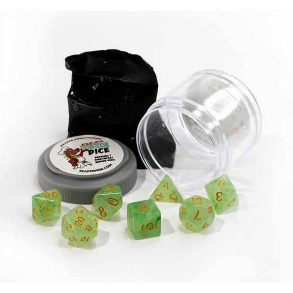Reaper Miniatures Lucky Dice Set - Gem Green (7) New
