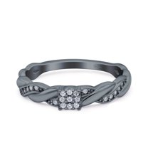 Black Tone, Simulated Cubic Zirconia Size-9 Crisscross Band Wedding Ring 925 Sterling Silver
