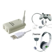 Insten 2X Live Headset MIC + Battery & USB Cable for Xbox 360 Wireless Controller White